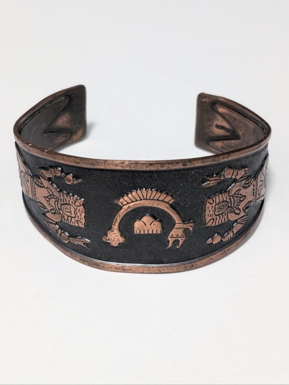 Vintage Bell Trading cuff bracelet Native American Rainbow yei kachina Buffalo